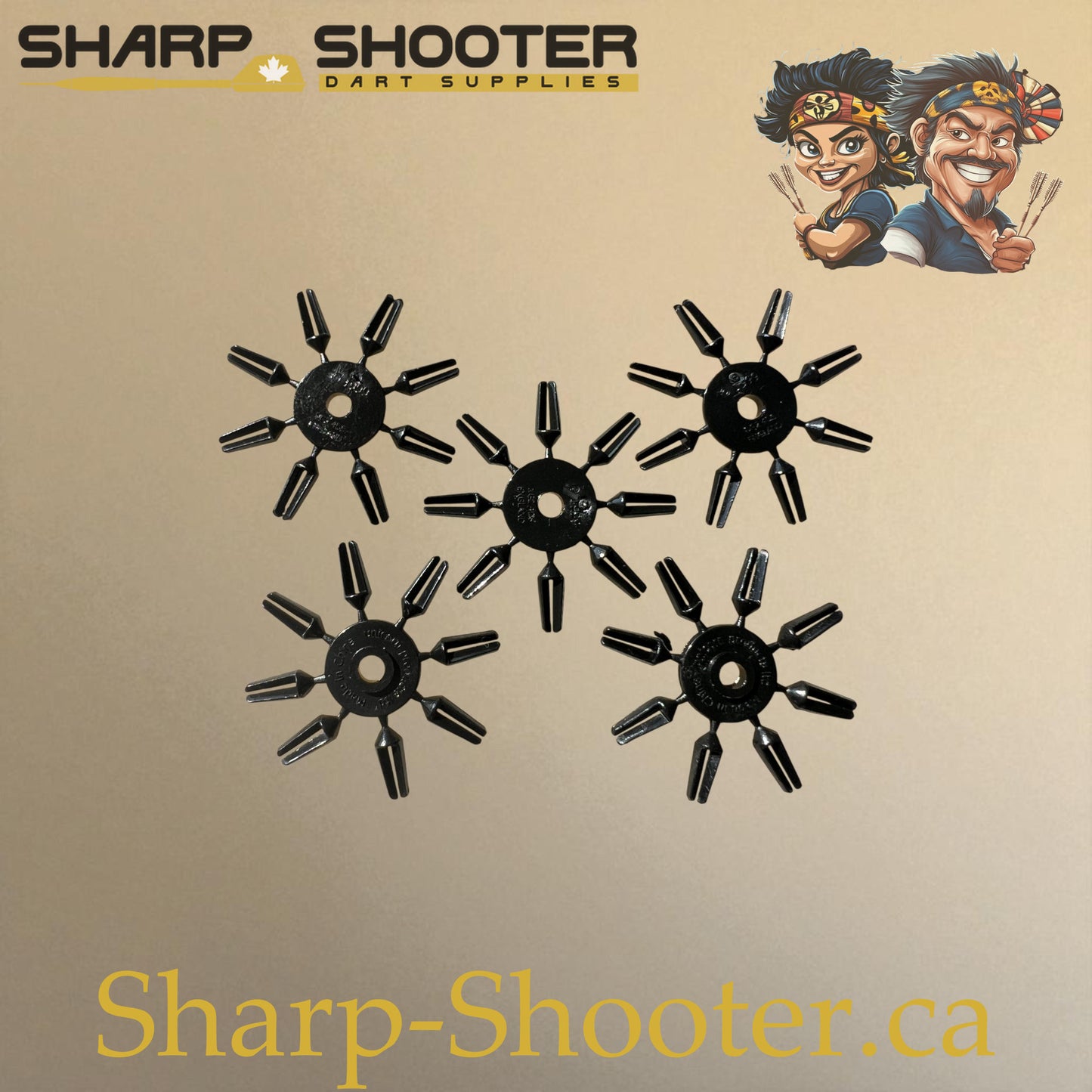Black plastic dart flight protectors – DP08 – 5 rings of 8 – Sharp Shooter