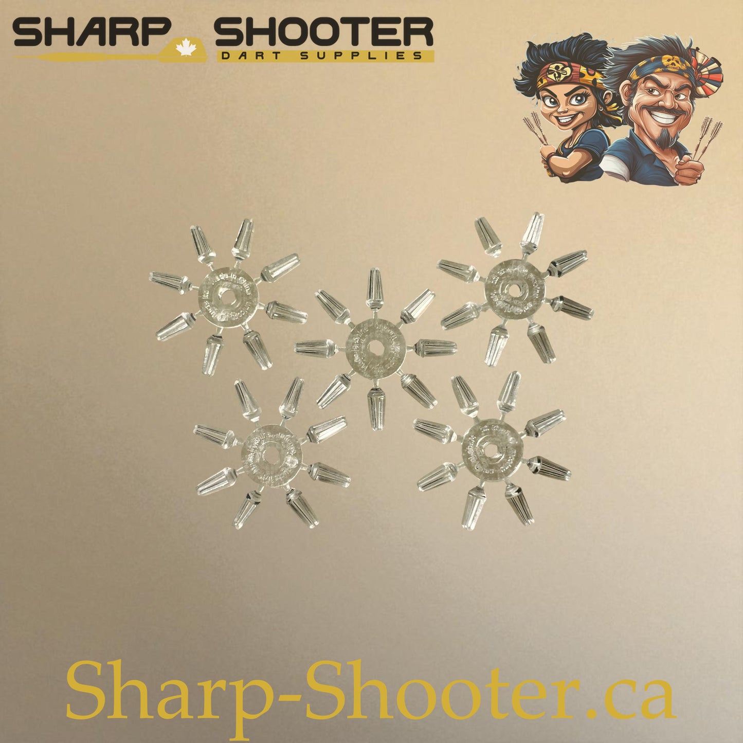 Clear plastic dart flight protectors – DP08 – 5 rings of 8 – Sharp Shooter