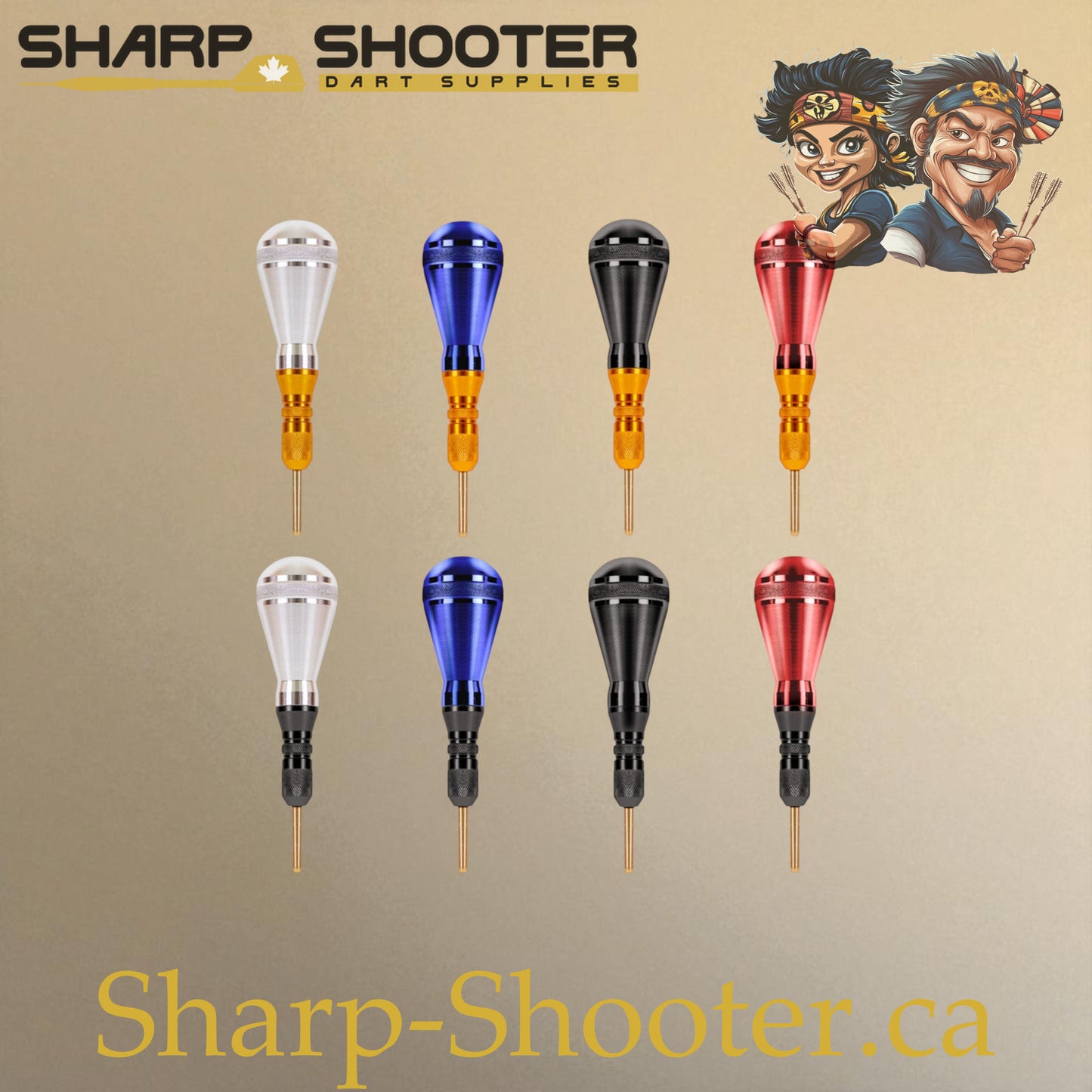 Sharpshooter DP13 Dart Tip Removal Tool family set, featuring all eight color combinations — Red & Black, Black & Gold, Purple & Gold, Silver & Black, Black & Black, Red & Gold, Silver & Gold, Blue & Black — precision extractor tools for soft-tip dartboard repair