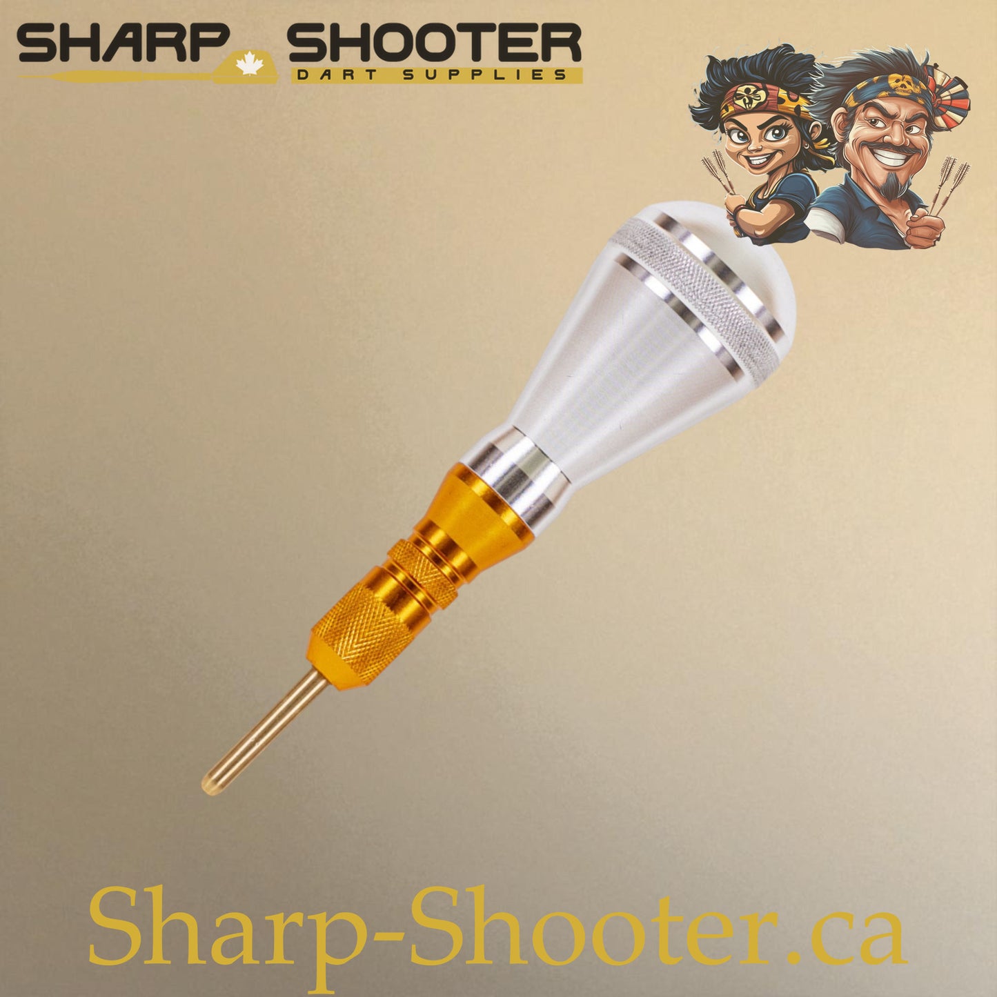 Sharpshooter DP13 Dart Tip Removal Tool in silver and gold, stylish and functional tool for removing stuck plastic dart tips