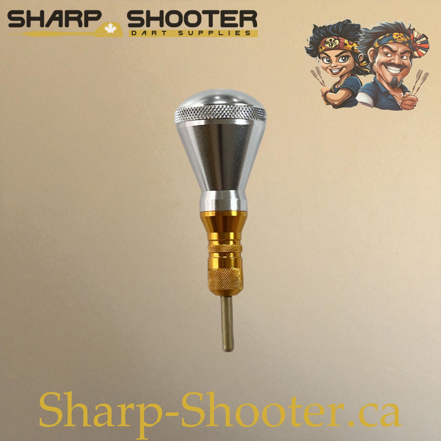 Sharpshooter DP13 Dart Tip Removal Tool in silver and gold, stylish and functional tool for removing stuck plastic dart tips