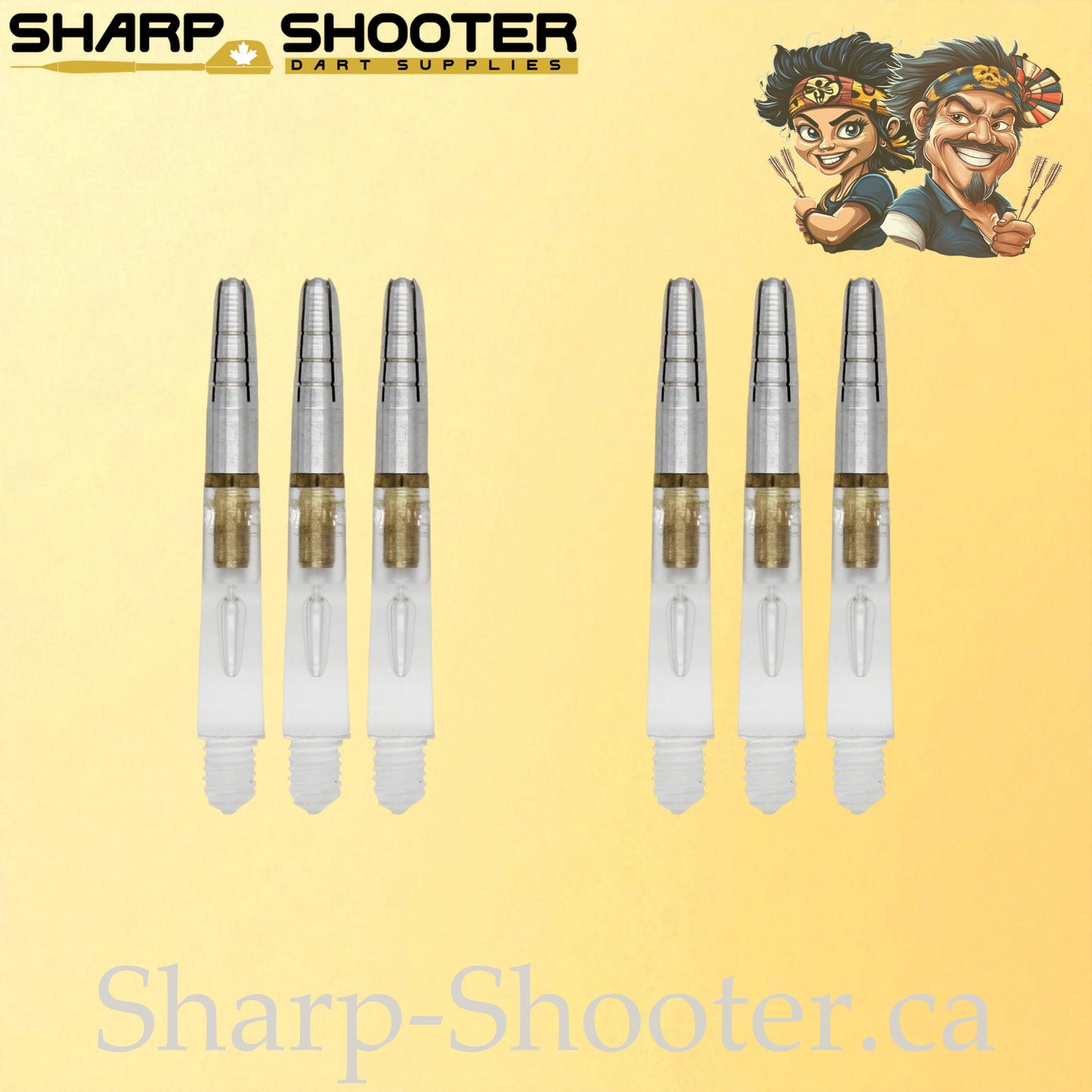 Aurora – DR04 – Plastic Rotating Dart Shaft – 37mm – Clear with Gold Core – 3 Pack