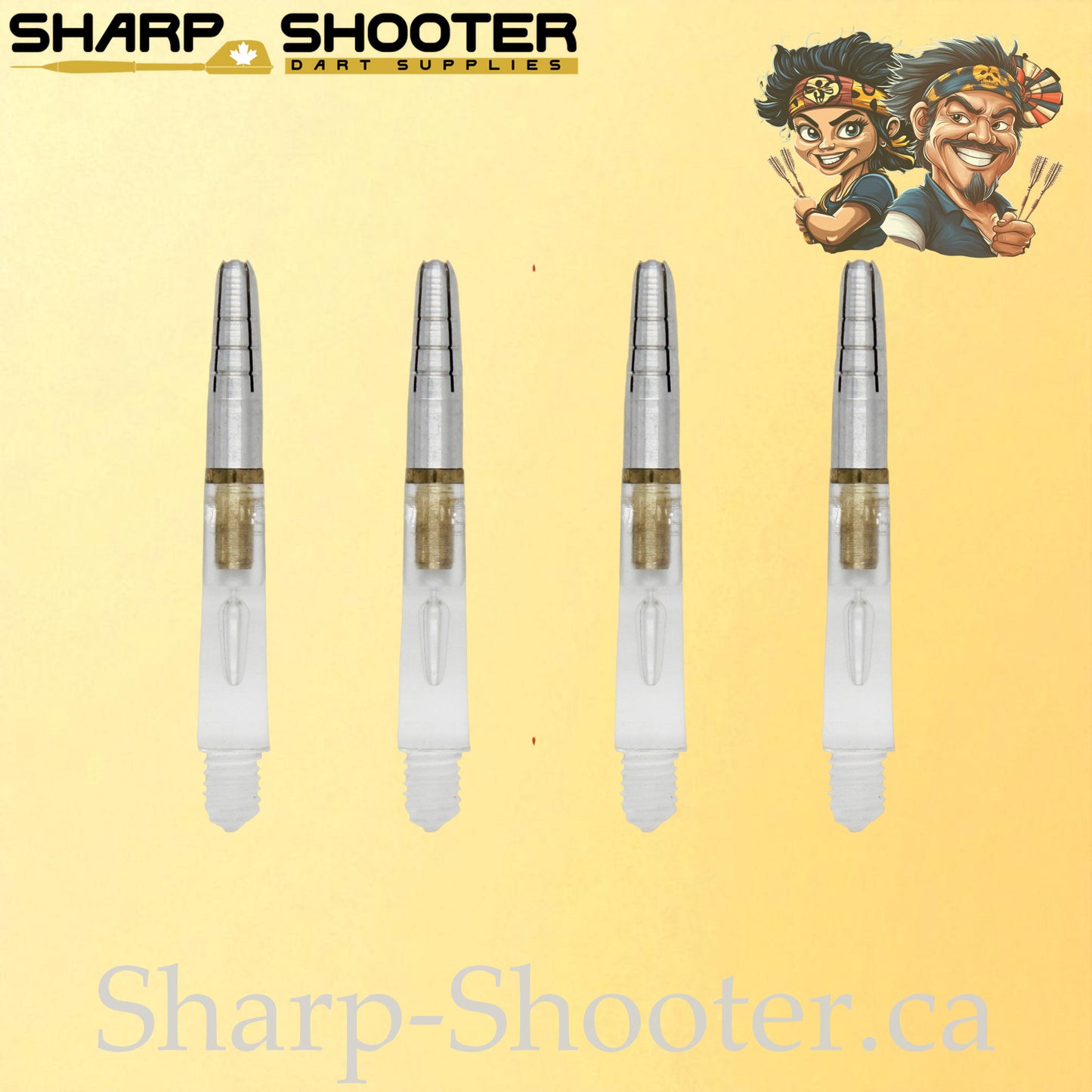 Aurora – DR04 – Plastic Rotating Dart Shaft – 37mm – Clear with Gold Core – 3 Pack