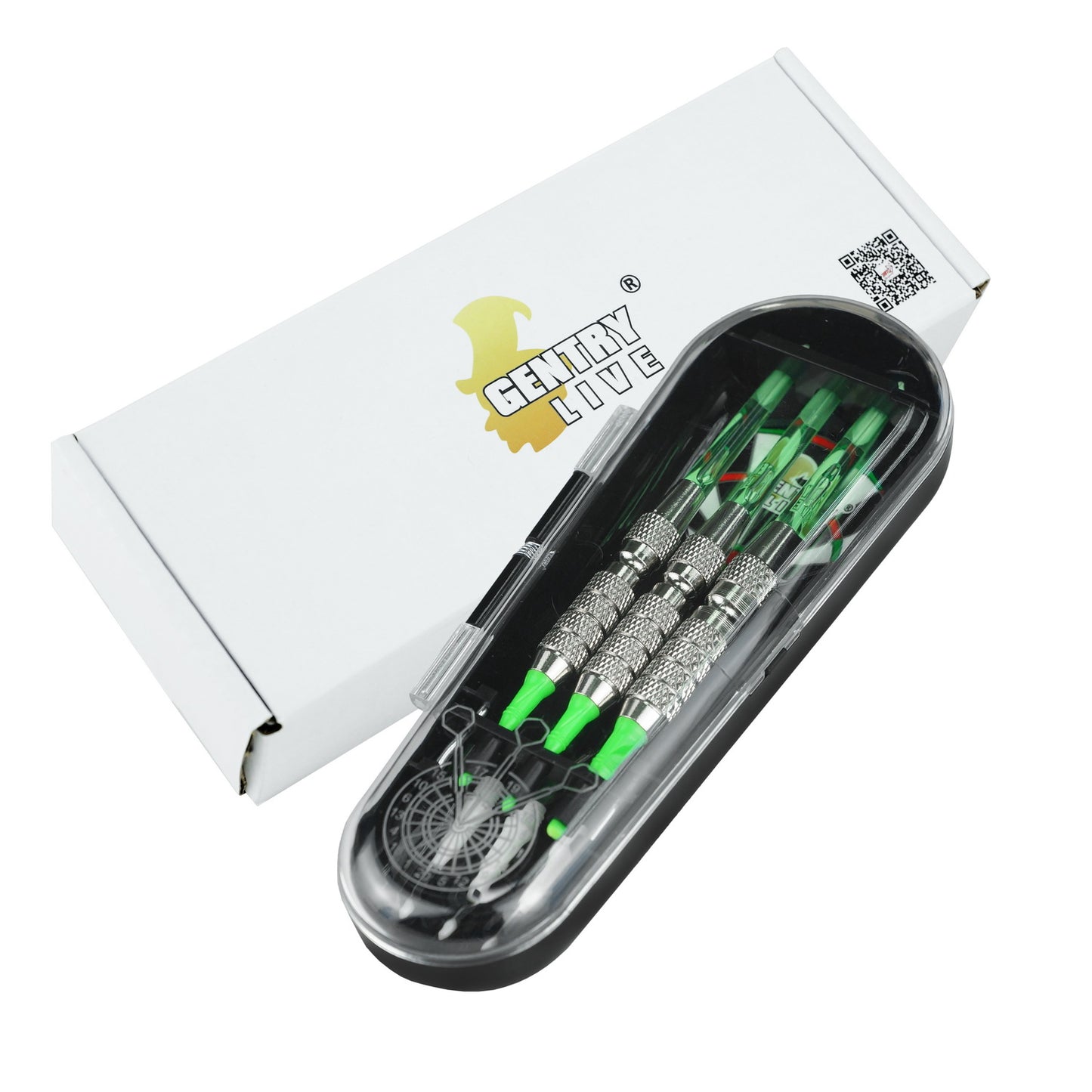 GB-003 – Soft Tip Dart Set – Silver Barrel with Green Tips – 16g