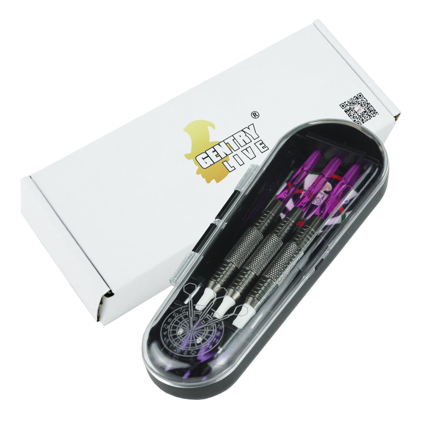 GB-009 – Soft Tip Dart Set – Silver Barrel with Purple Tips – 18g