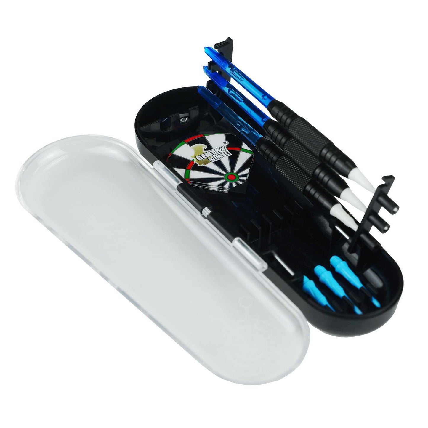 GB-011 – Soft Tip Dart Set – Silver PVC Barrel with Blue Tips – 16gr