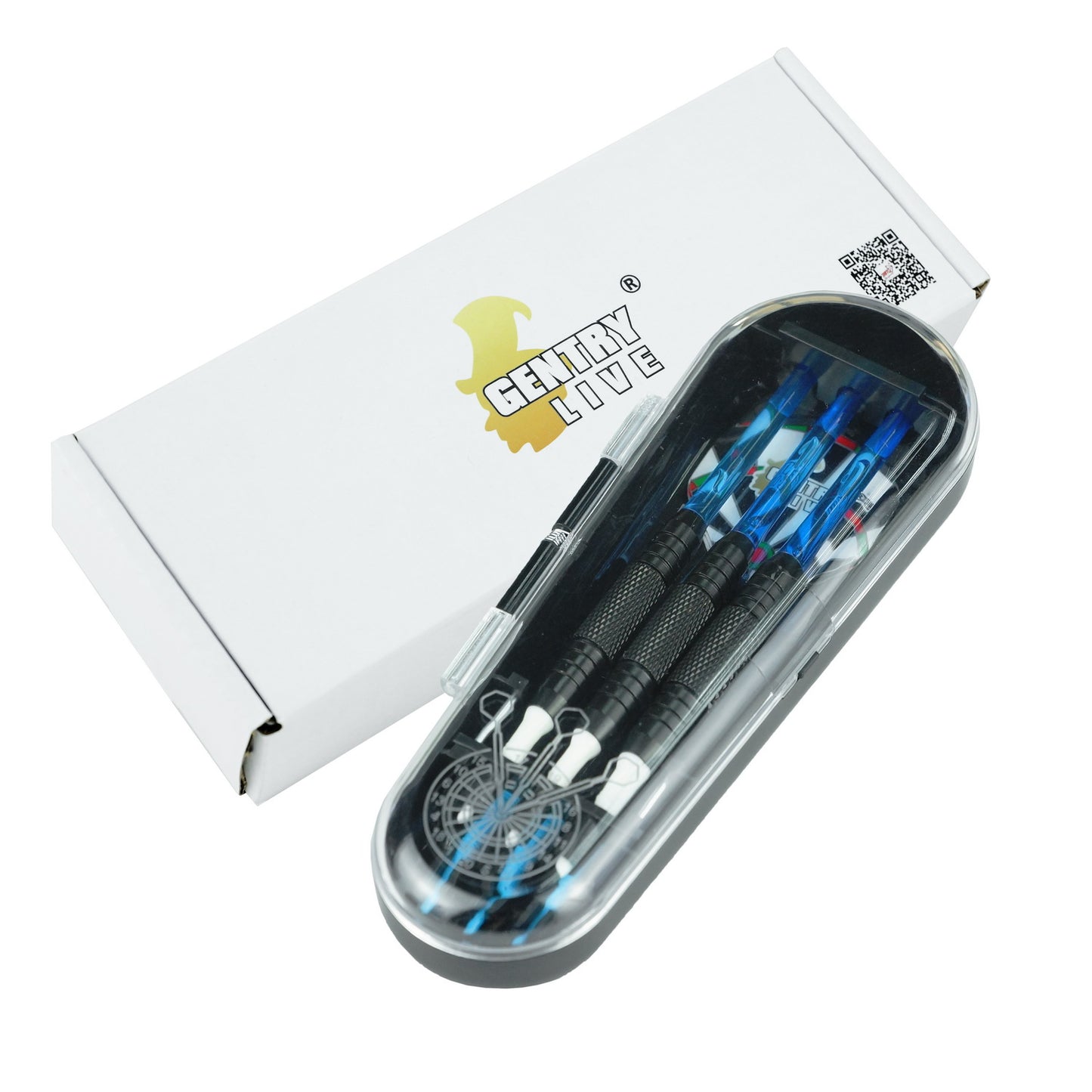 GB-011 – Soft Tip Dart Set – Silver PVC Barrel with Blue Tips – 16gr