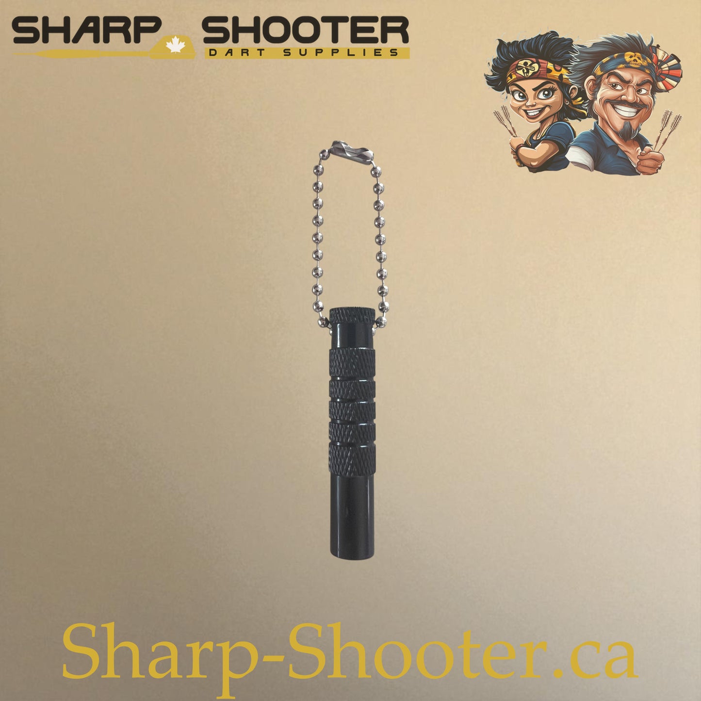 Sharpshooter DP29 Shaft Removal Tool in black, compact keychain design with knurled grip for removing broken shafts from dart barrels