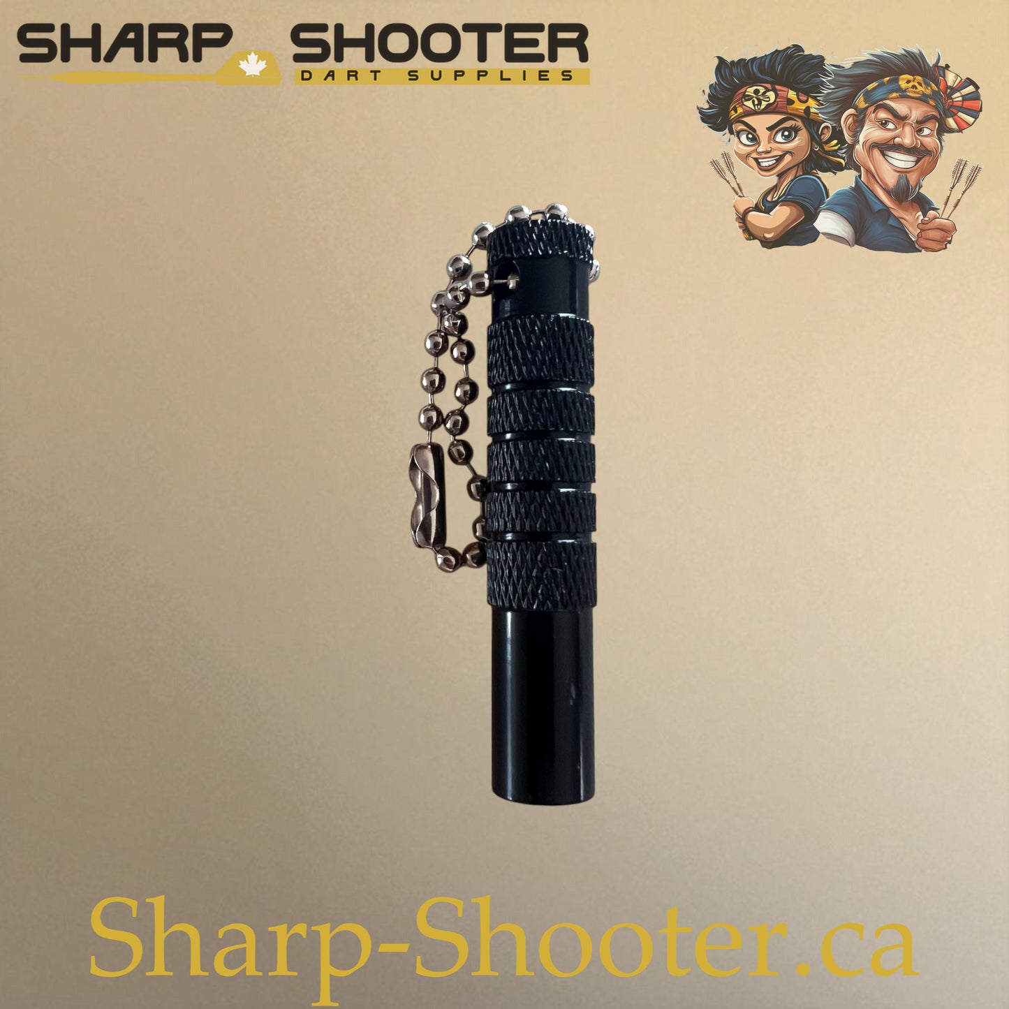 Sharpshooter DP29 Shaft Removal Tool in black, compact keychain design with knurled grip for removing broken shafts from dart barrels