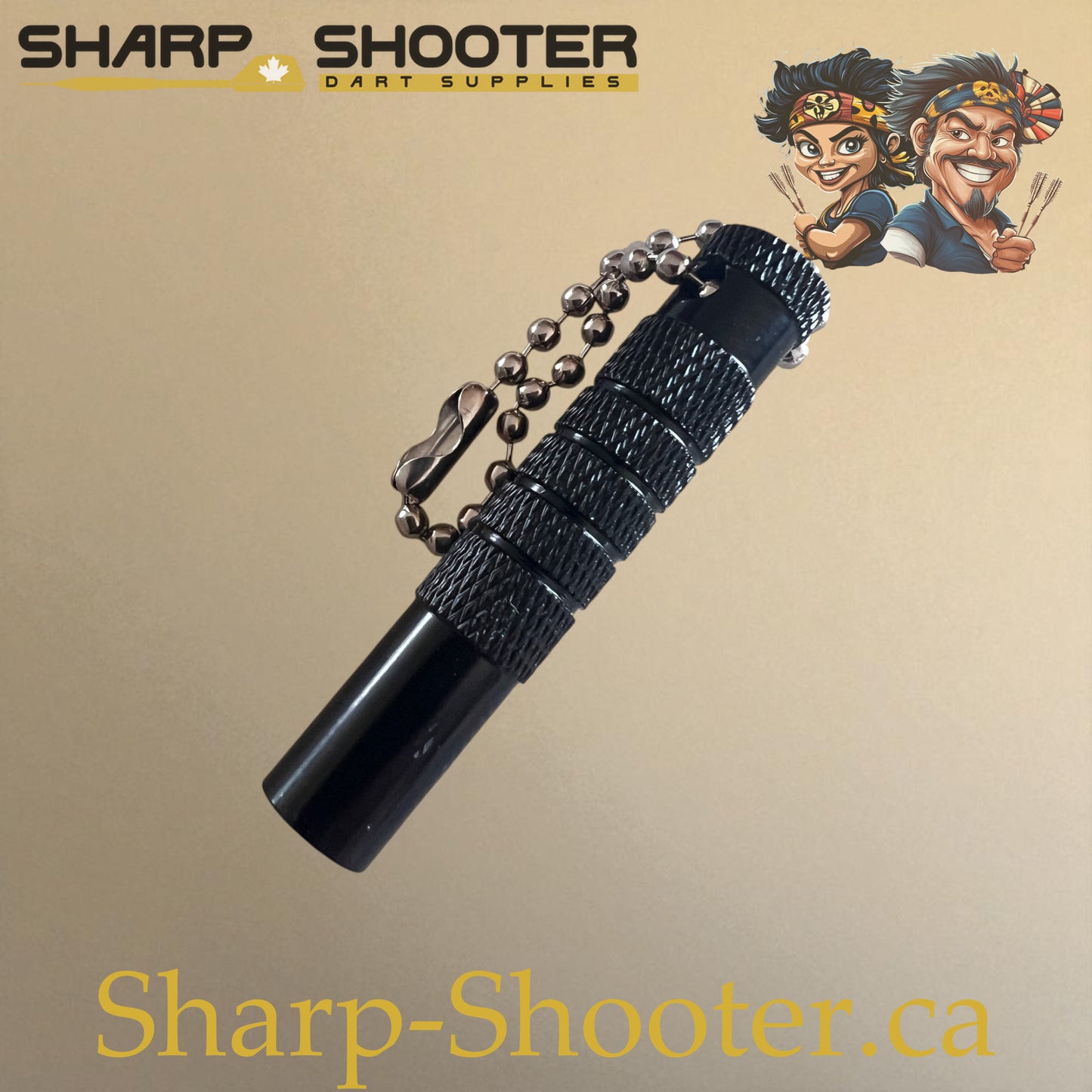 Sharpshooter DP29 Shaft Removal Tool in black, compact keychain design with knurled grip for removing broken shafts from dart barrels