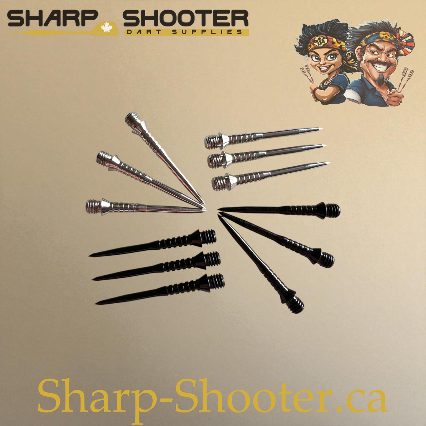 DP33 Steel Dart Tips – Silver & Black – 30/32/34 mm – 3 Pack – Sharp-Shooter.ca