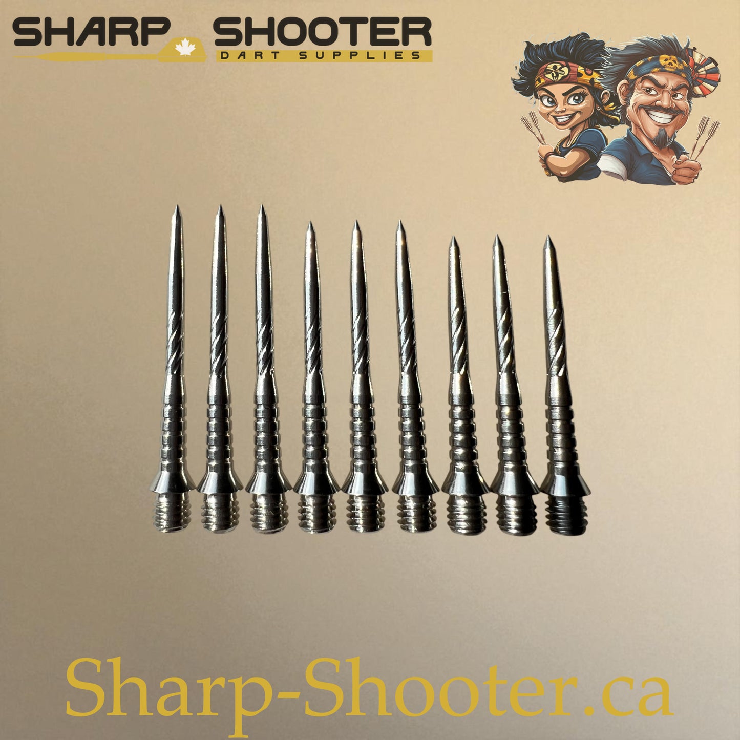 DP34 Steel Dart Tips – Silver & Black – Twisted Screw-Cut – 30/32/34 mm – 3 Pack – Sharp-Shooter.ca