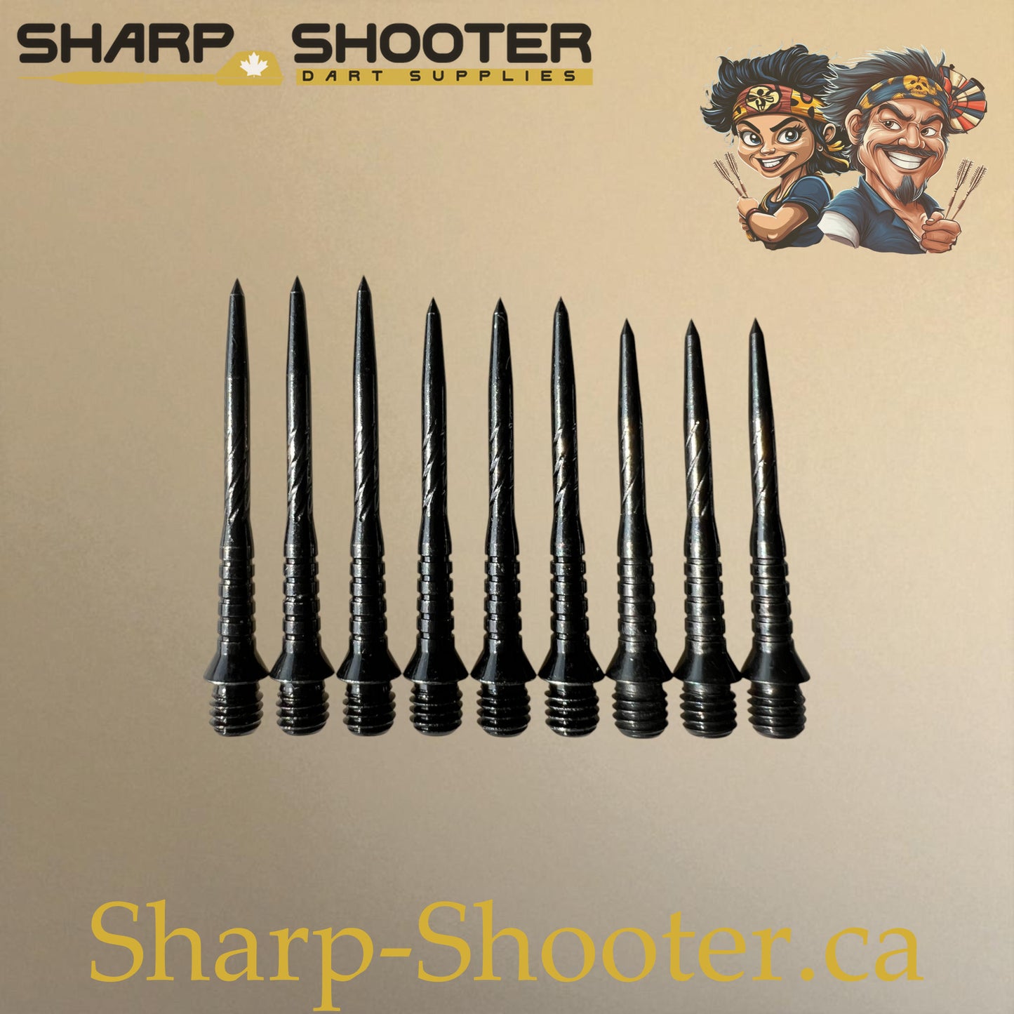 DP34 Steel Dart Tips – Silver & Black – Twisted Screw-Cut – 30/32/34 mm – 3 Pack – Sharp-Shooter.ca