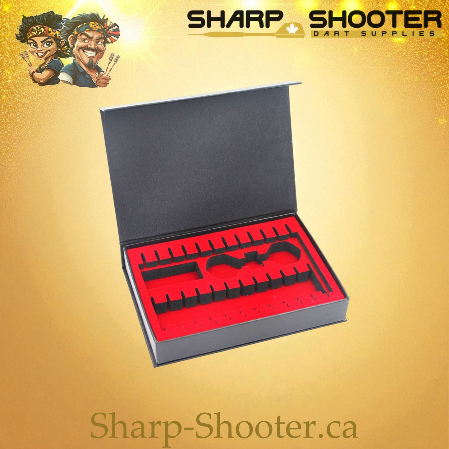 The Armory dart case DP-20 Black — luxury cardboard magnetic case holds 12 darts, Sharp-Shooter.ca