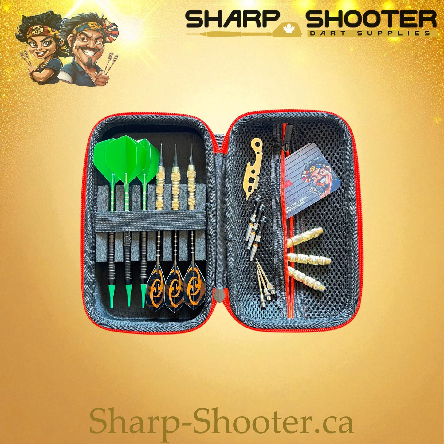 The Maverick stocked dart case — DP-24 shown with darts and accessories, Sharp-Shooter.ca