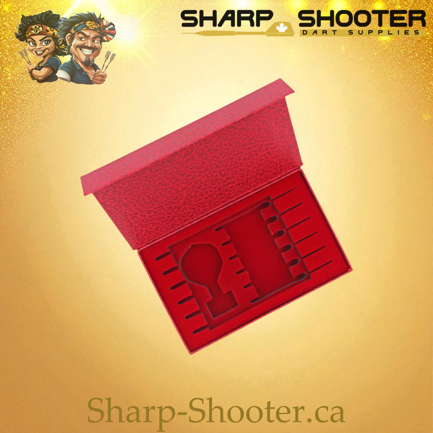The Showcase dart case DP-19 Red — luxury cardboard case holds 6 darts, Sharp-Shooter.ca