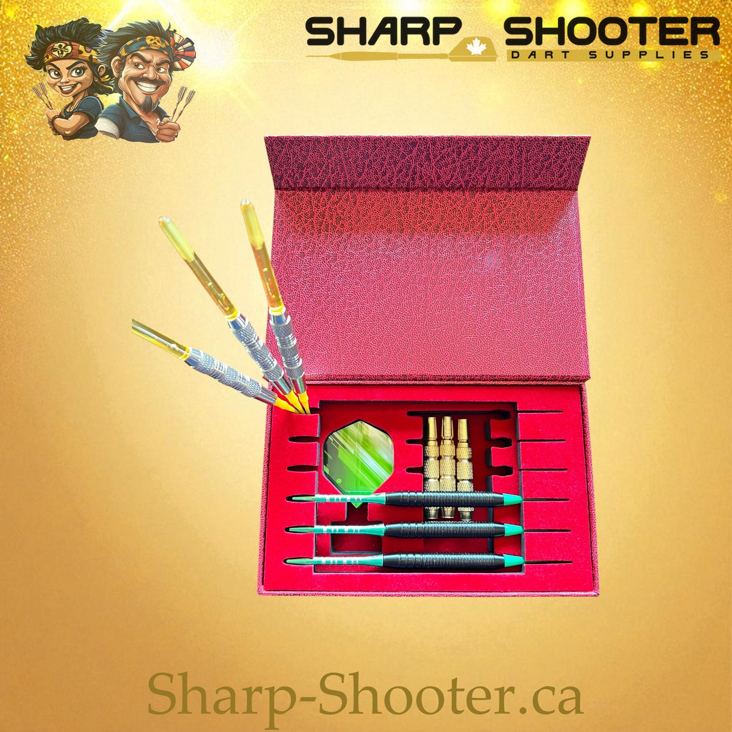 The Showcase stocked dart case DP-19 — shown with darts inside, Sharp-Shooter.ca