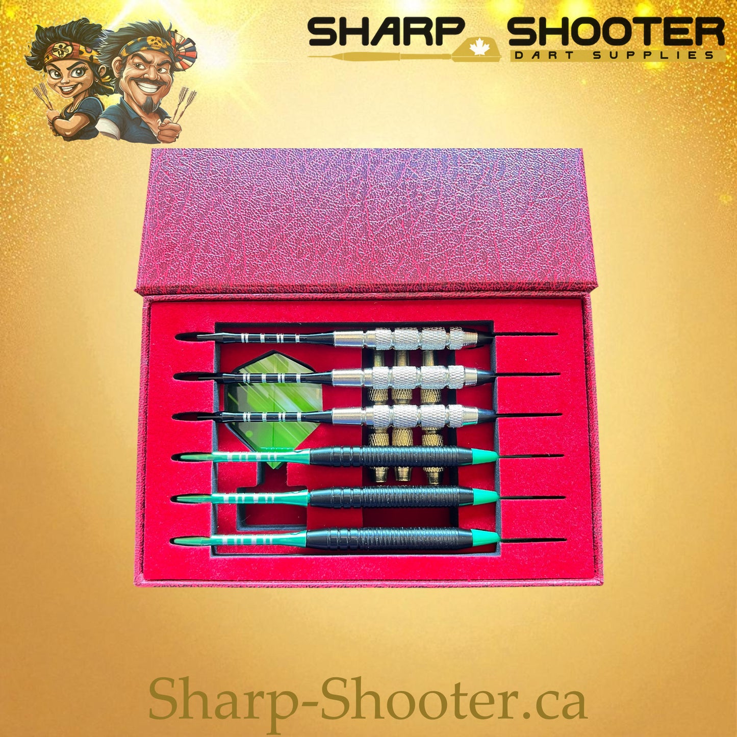 The Showcase stocked dart case DP-19 — shown with darts inside, Sharp-Shooter.ca