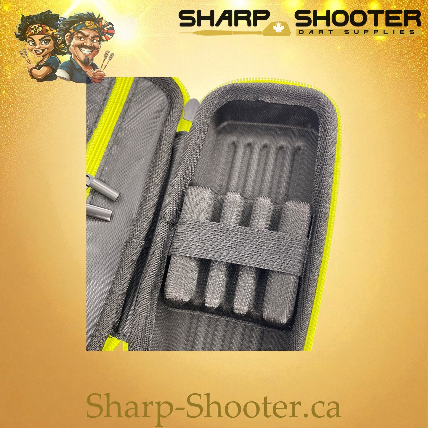 The Sidearm dart case DP-23 Black/Yellow — small PVC case holds 3 darts, Sharp-Shooter.ca