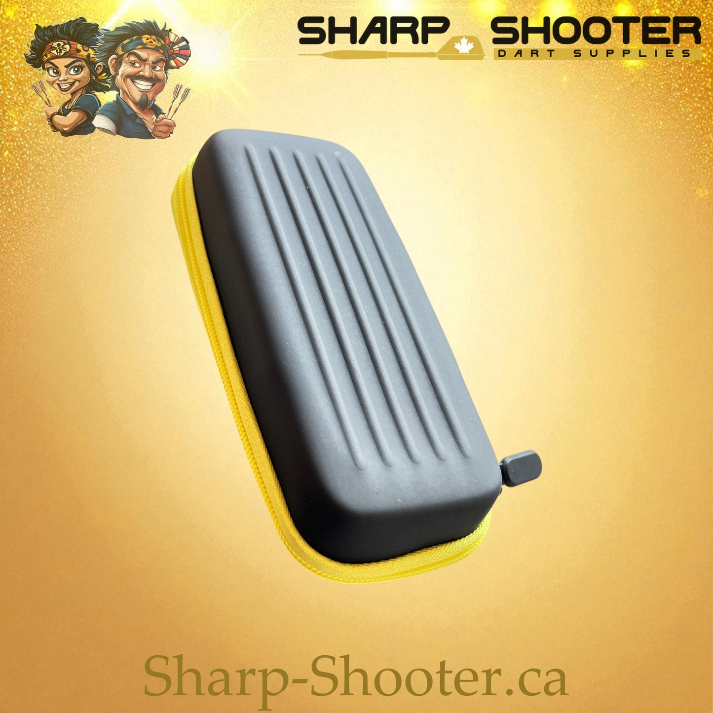 The Sidearm dart case DP-23 Black/Yellow — small PVC case holds 3 darts, Sharp-Shooter.ca