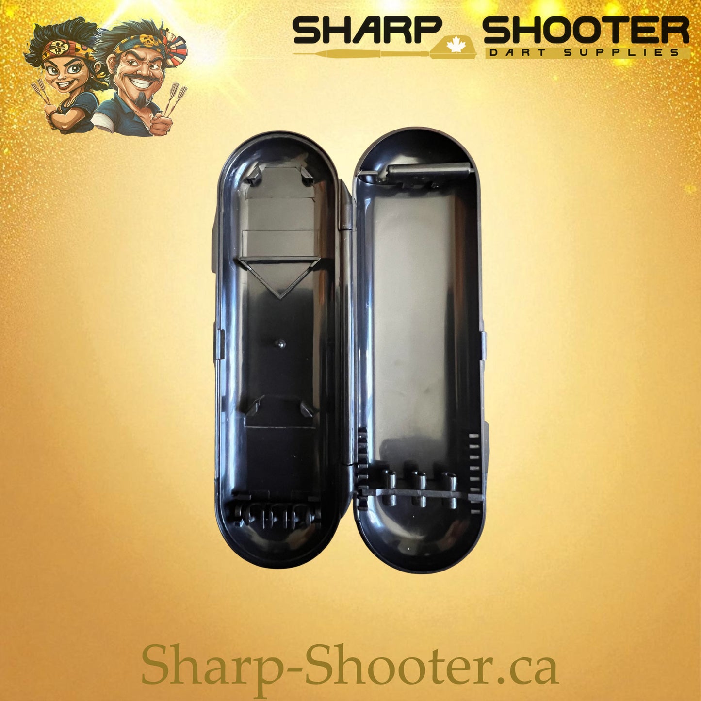 The Stash Box dart case DP-17 Black — PVC clamshell holds 3 darts, Sharp-Shooter.ca