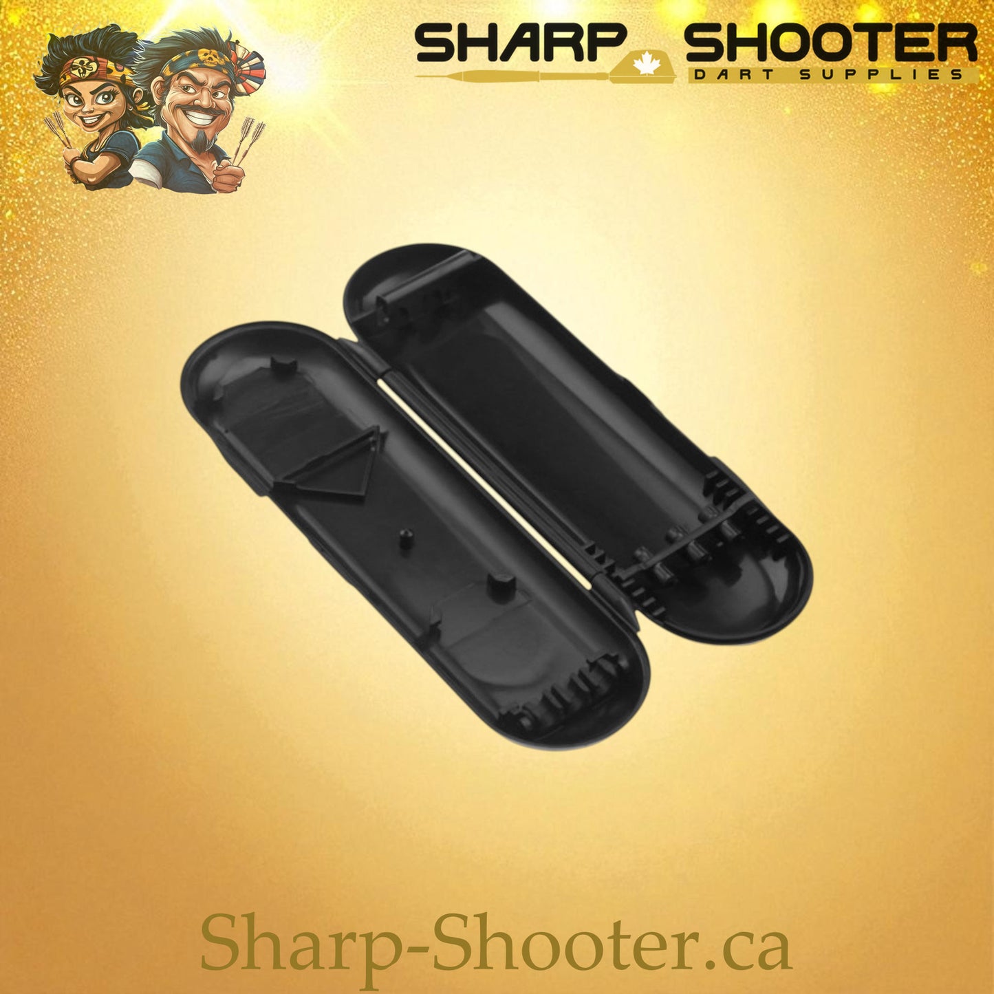 The Stash Box dart case DP-17 Black — PVC clamshell holds 3 darts, Sharp-Shooter.ca