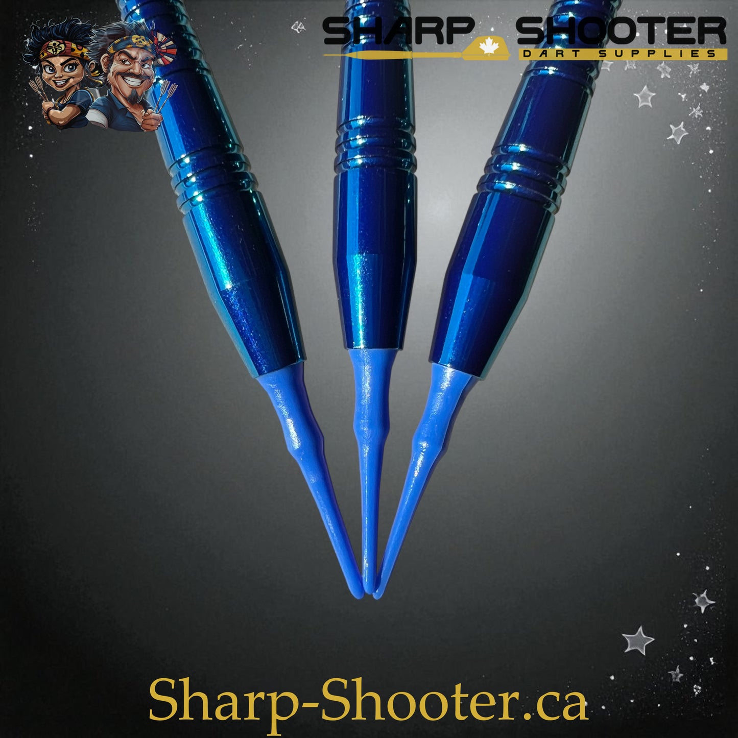 Sharpshooter Exclusive Poseidon dart set SSD26 with copper barrels, soft tips, ocean-blue finish, and holographic flights – Sharp Shooter Dart Supplies