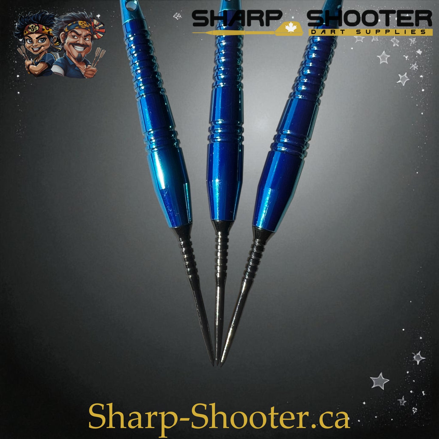 Sharpshooter Exclusive Poseidon dart set SSD26-S with copper barrels, steel tips, blue finish, and holographic flights – Sharp Shooter Dart Supplies