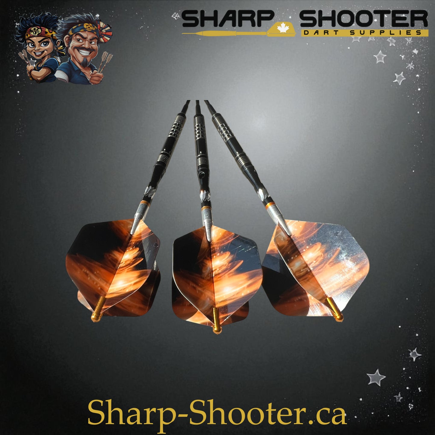 Hades Exclusive Series Soft Tip Dart Set SSD28 – 18.7g tungsten barrels with orange Tornado flights and gold protectors in Dominion case