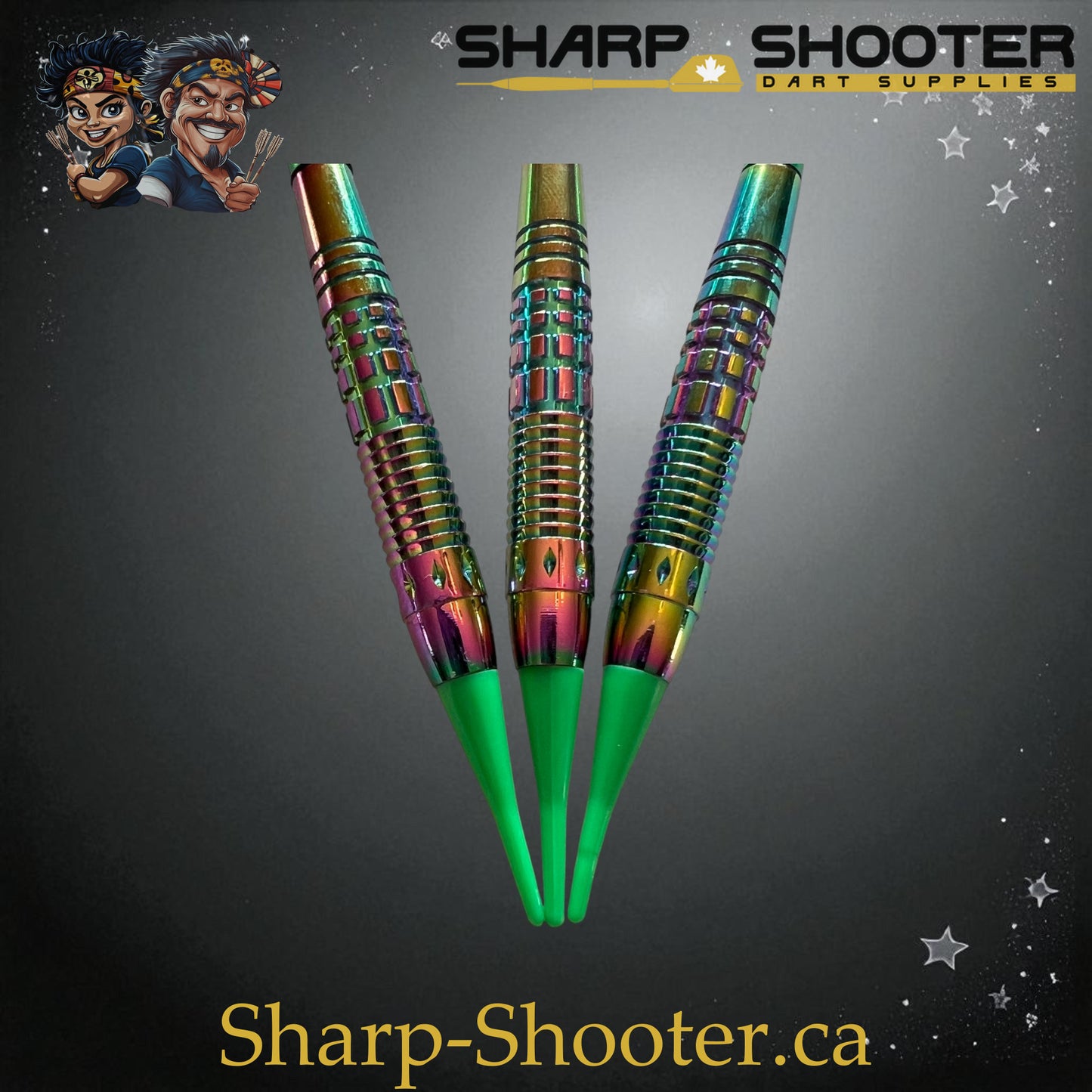 Sharpshooter Kryptonite Exclusive Soft Tip Dart Set SSD27 – 19.3g Oilslick copper Eclipse barrels with green Ghostline flights