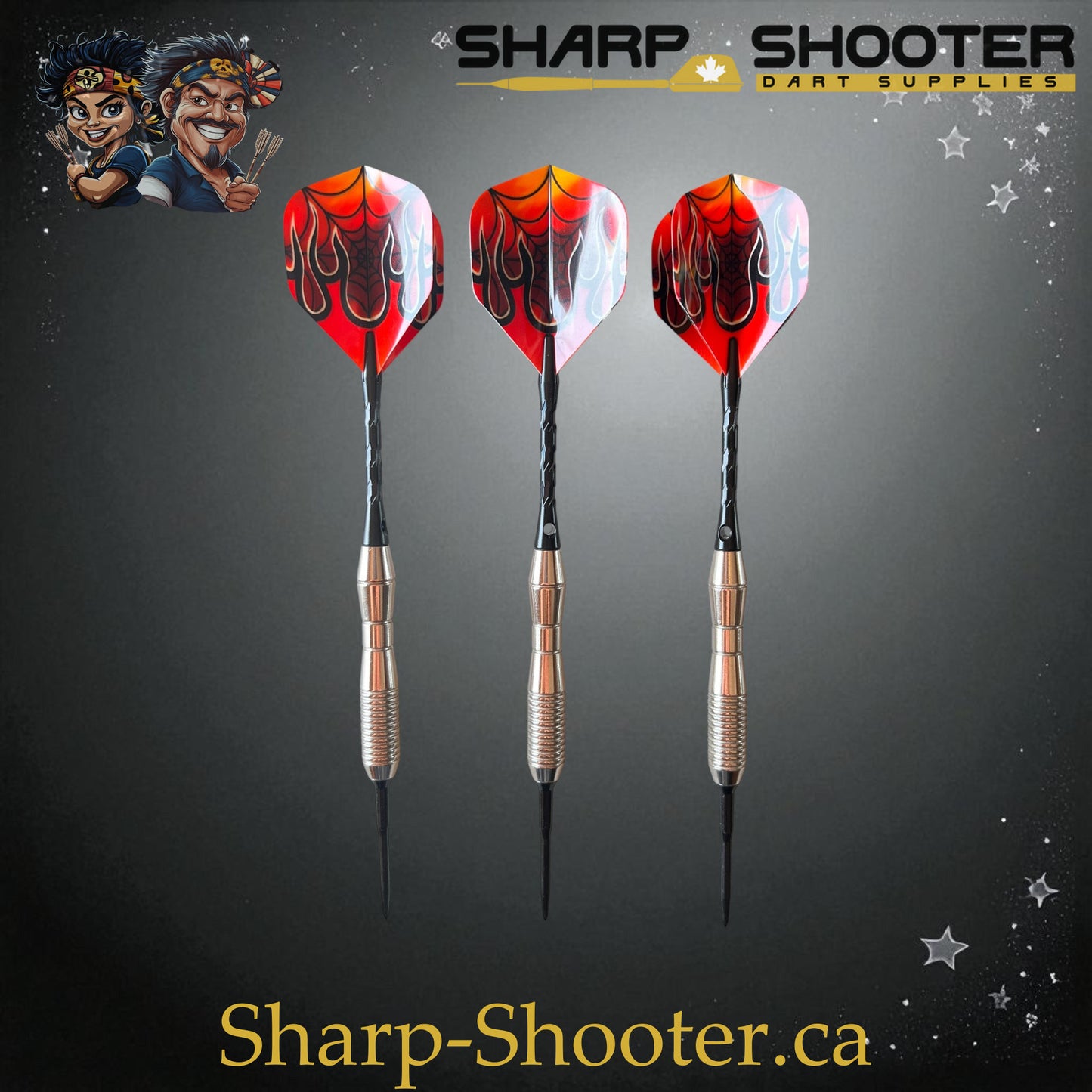 Phantom Strike Steel Tip Dart Set – Select Series SSD16-S with Silver Duke barrel, 20.2g steel tip, flame flights, and black shafts