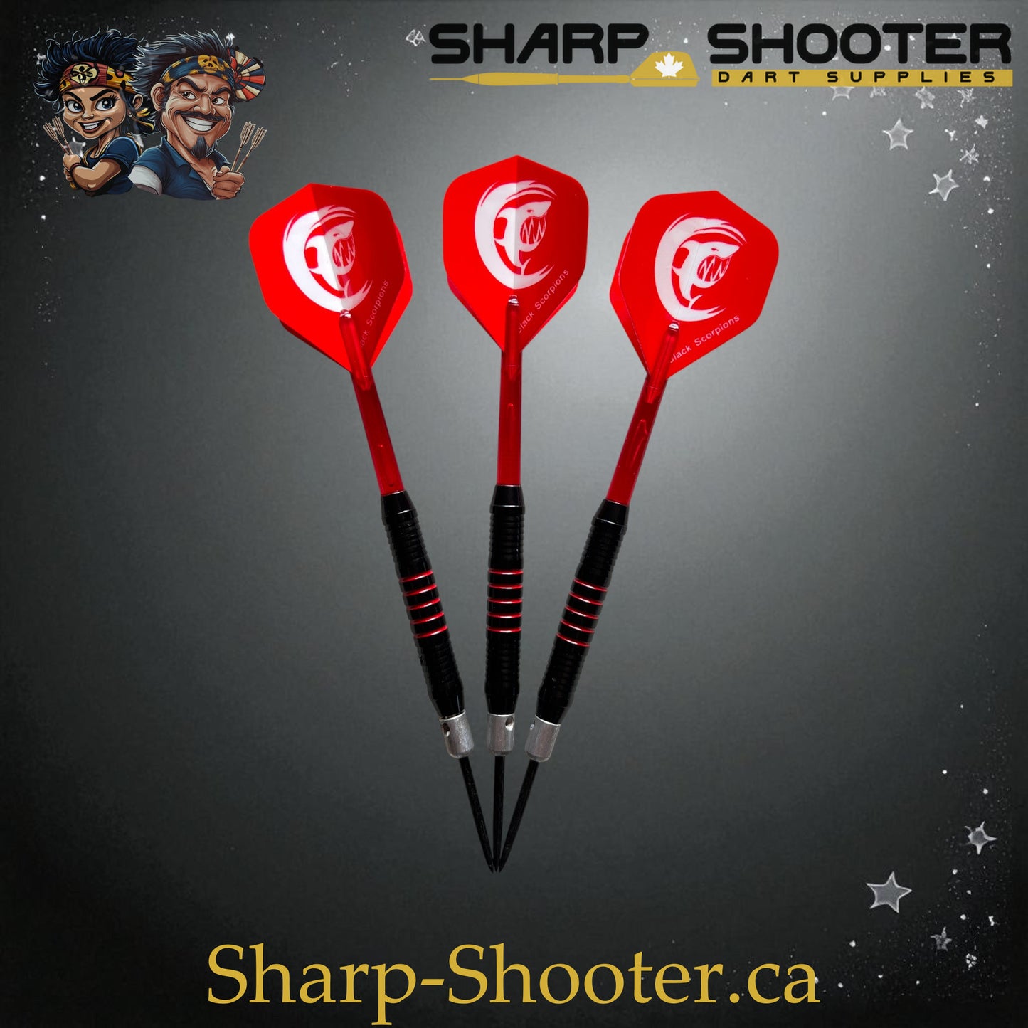 Sharpshooter Red Alert Fresh Series Steel Tip Dart Set SSD17-S – 19.0g black-and-red darts with shark flights