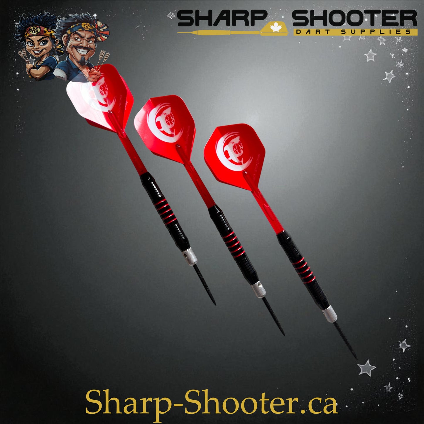 Sharpshooter Red Alert Fresh Series Steel Tip Dart Set SSD17-S – 19.0g black-and-red darts with shark flights