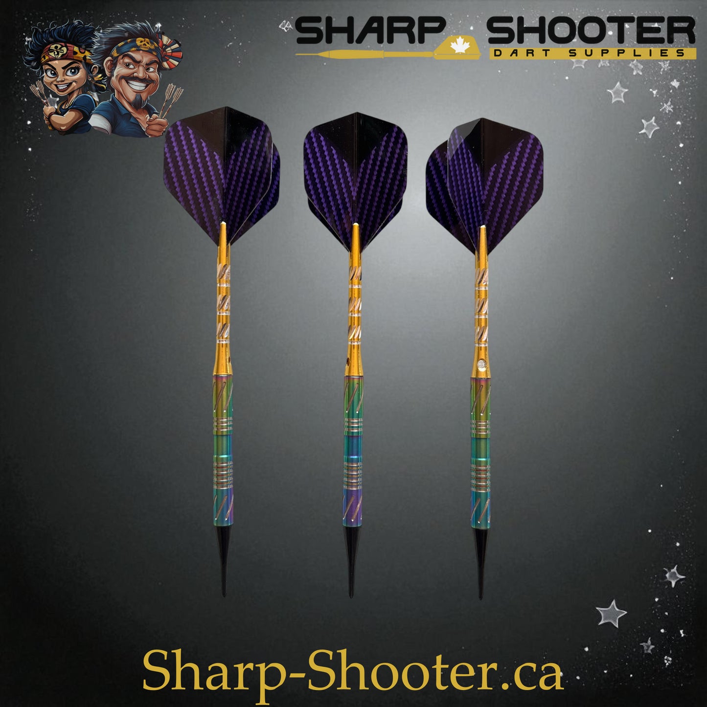 Sharpshooter Tsunami Exclusive Soft Tip Dart Set SSD09 – 17.4g tungsten Excalibur barrel with rainbow-gold finish and Dominion Gift Case