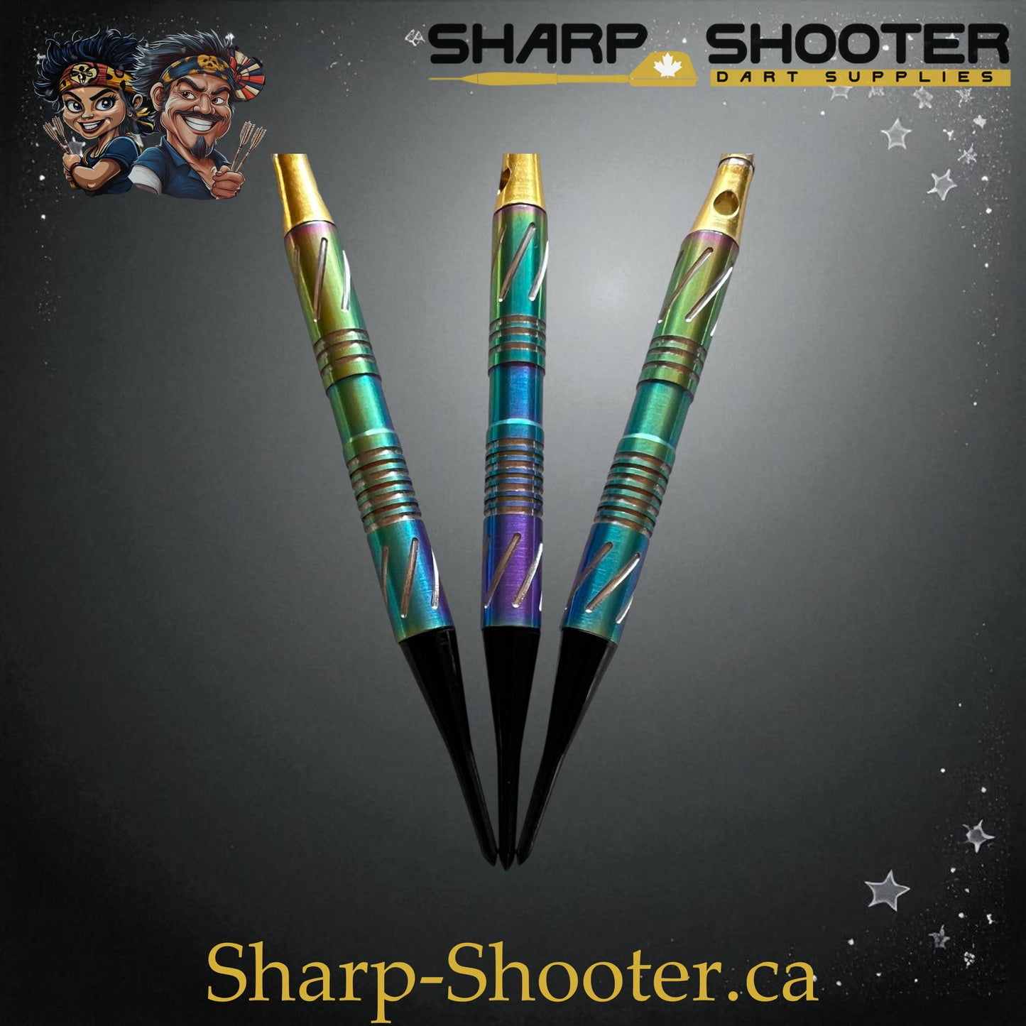 Sharpshooter Tsunami Exclusive Soft Tip Dart Set SSD09 – 17.4g tungsten Excalibur barrel with rainbow-gold finish and Dominion Gift Case