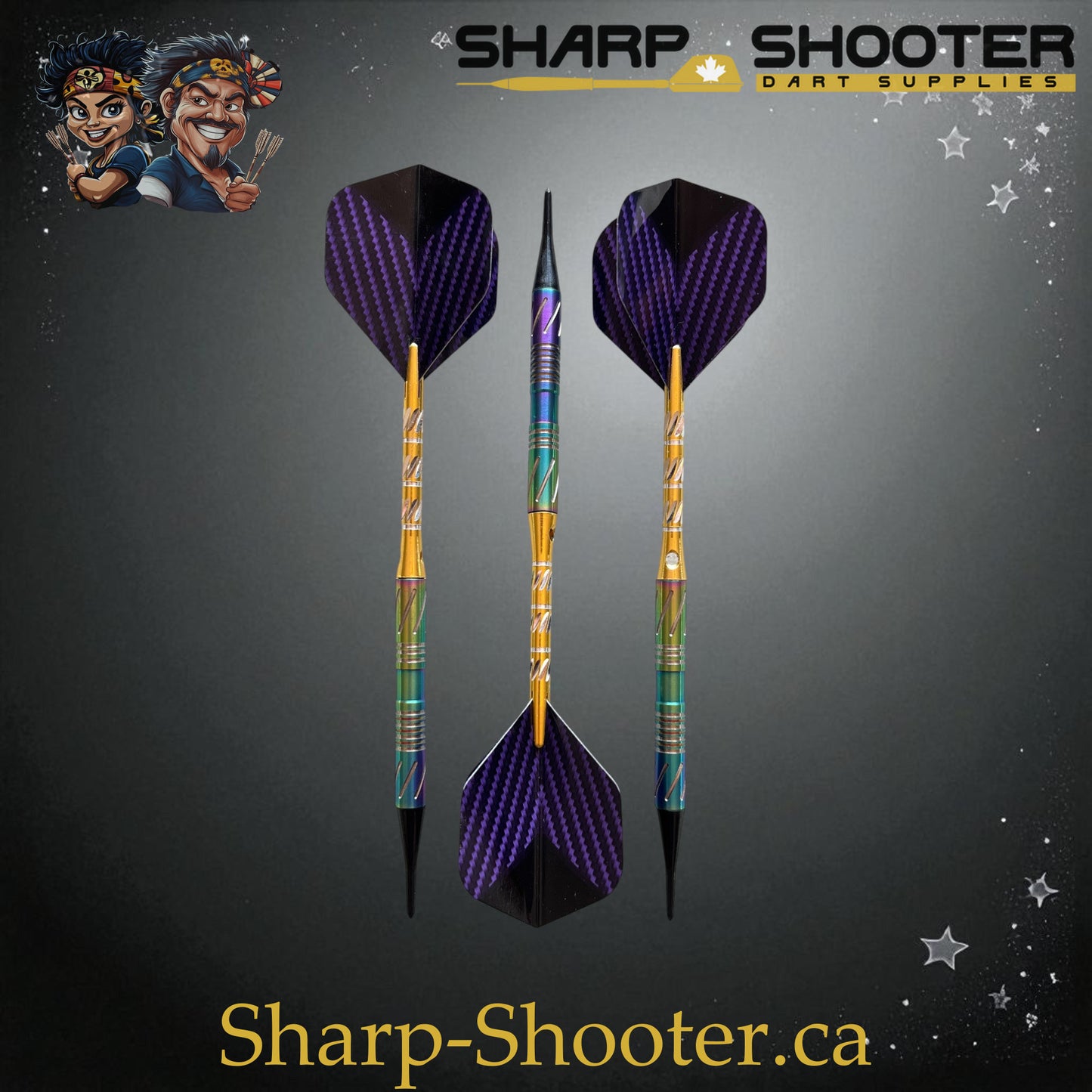 Sharpshooter Tsunami Exclusive Soft Tip Dart Set SSD09 – 17.4g tungsten Excalibur barrel with rainbow-gold finish and Dominion Gift Case