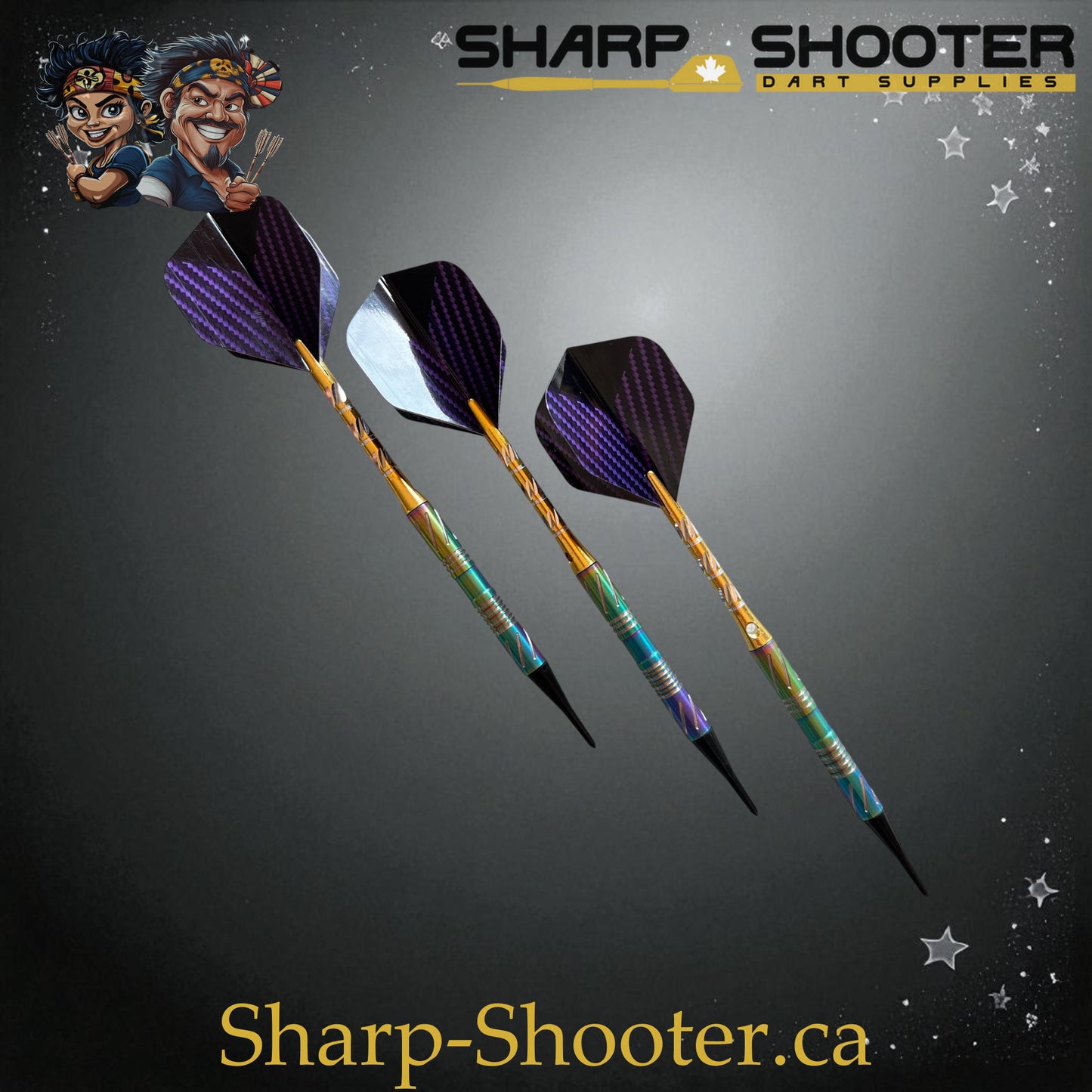Sharpshooter Tsunami Exclusive Soft Tip Dart Set SSD09 – 17.4g tungsten Excalibur barrel with rainbow-gold finish and Dominion Gift Case