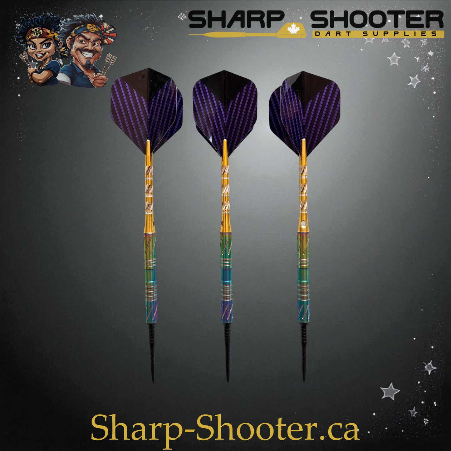 Sharpshooter Tsunami Exclusive Steel Tip Dart Set SSD09-S – 19.0g tungsten Excalibur barrel with rainbow-gold finish and Dominion Gift Case