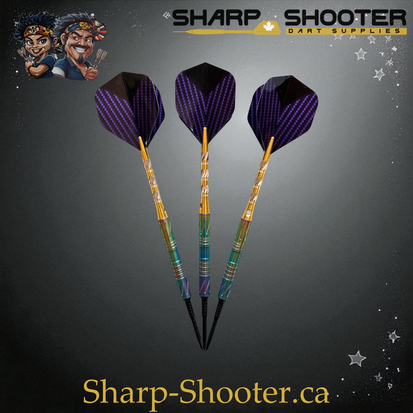 Sharpshooter Tsunami Exclusive Steel Tip Dart Set SSD09-S – 19.0g tungsten Excalibur barrel with rainbow-gold finish and Dominion Gift Case