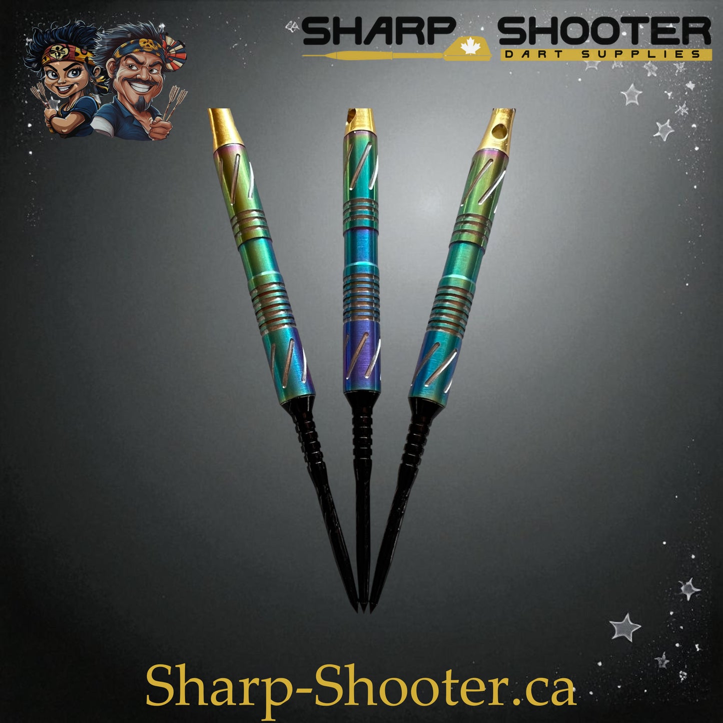 Sharpshooter Tsunami Exclusive Steel Tip Dart Set SSD09-S – 19.0g tungsten Excalibur barrel with rainbow-gold finish and Dominion Gift Case