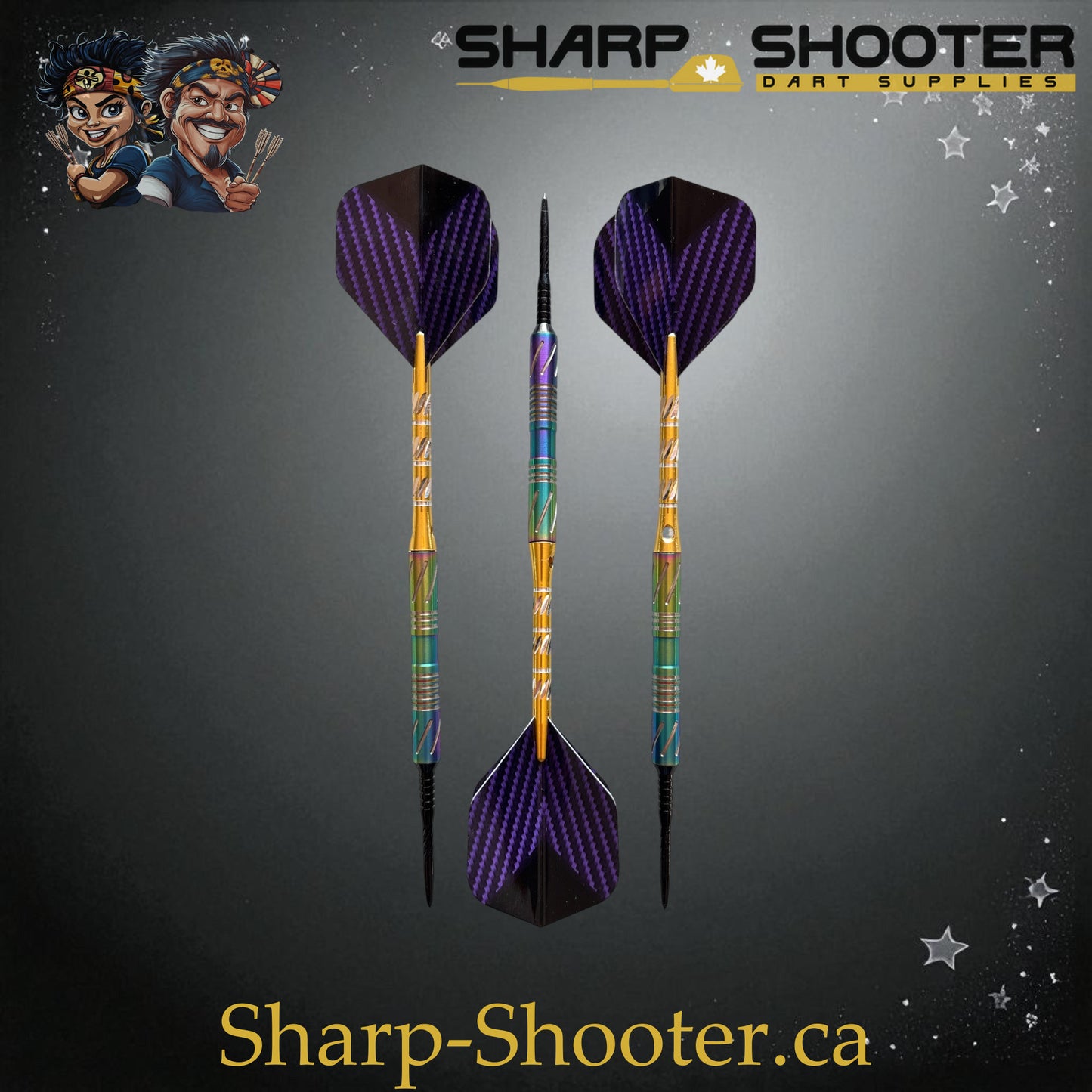 Sharpshooter Tsunami Exclusive Steel Tip Dart Set SSD09-S – 19.0g tungsten Excalibur barrel with rainbow-gold finish and Dominion Gift Case