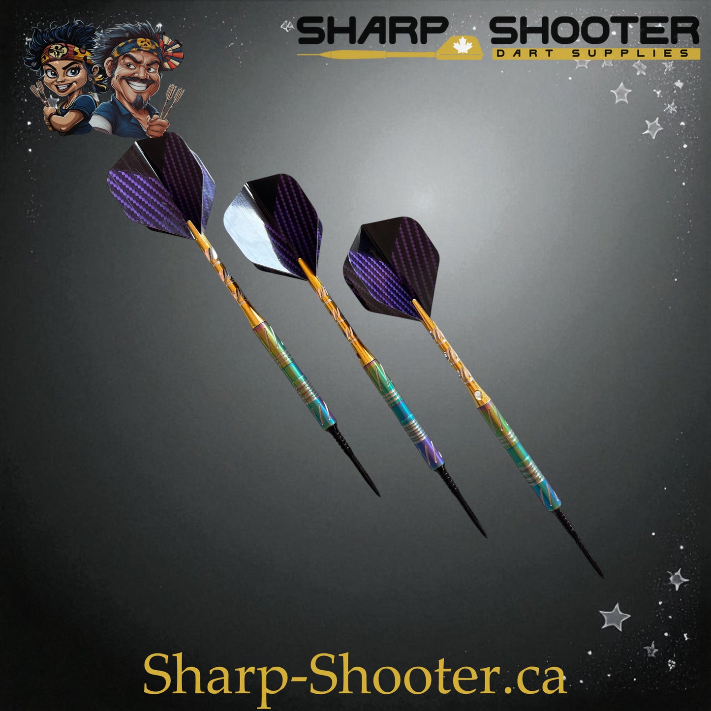 Sharpshooter Tsunami Exclusive Steel Tip Dart Set SSD09-S – 19.0g tungsten Excalibur barrel with rainbow-gold finish and Dominion Gift Case