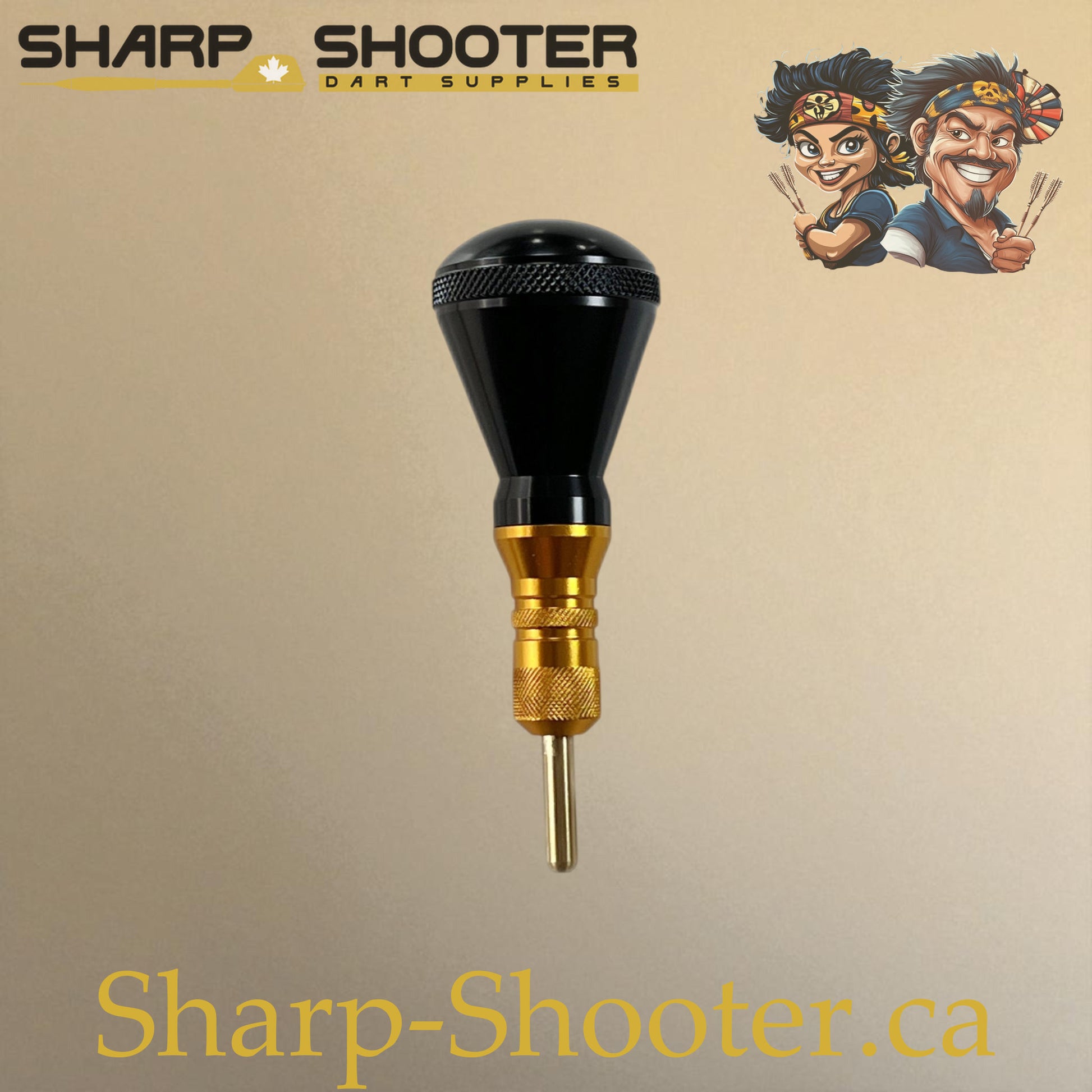 Sharpshooter DP13 Dart Tip Removal Tool in black and gold, alloy handle with hardened steel tip for removing broken soft dart tips