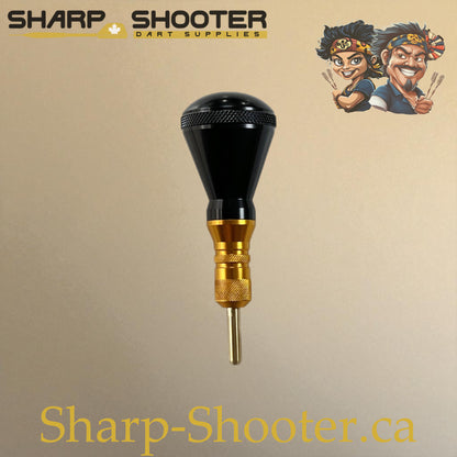 Sharpshooter DP13 Dart Tip Removal Tool in black and gold, alloy handle with hardened steel tip for removing broken soft dart tips