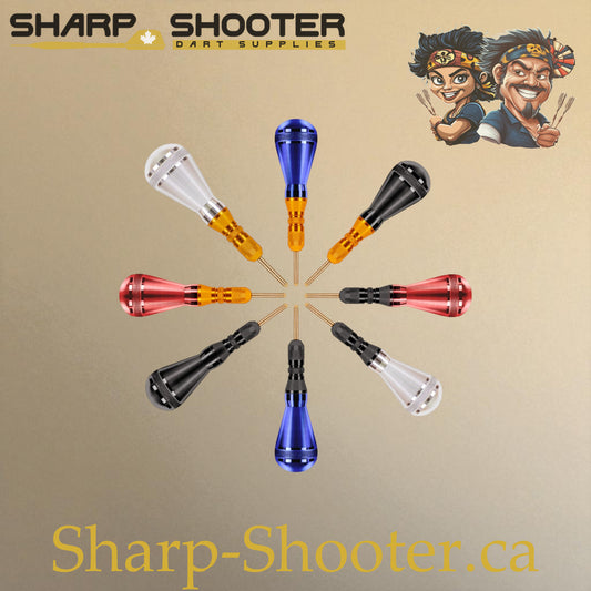 Sharpshooter DP13 Dart Tip Removal Tool family set, featuring all eight color combinations — Red & Black, Black & Gold, Purple & Gold, Silver & Black, Black & Black, Red & Gold, Silver & Gold, Blue & Black — precision extractor tools for soft-tip dartboard repair