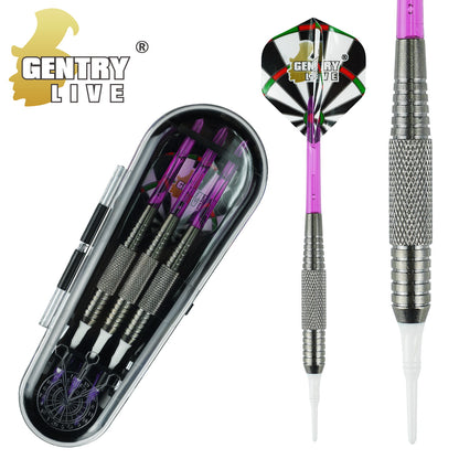 GB-009 – Soft Tip Dart Set – Silver Barrel with Purple Tips – 18g