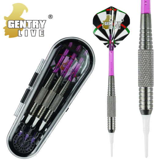 GB-009 – Soft Tip Dart Set – Silver Barrel with Purple Tips – 18g