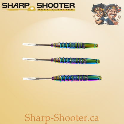 Prismforge AG22 premium one-piece dart barrel, rainbow metallic finish