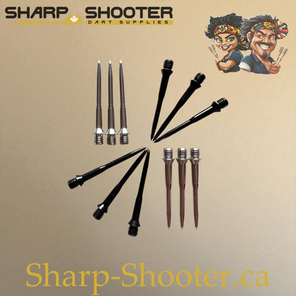 DP32 Steel Dart Tips – Silver & Black – 32/34 mm – 3 Pack – Sharp-Shooter.ca
