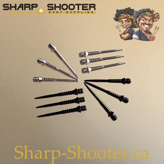 DP33 Steel Dart Tips – Silver & Black – 30/32/34 mm – 3 Pack – Sharp-Shooter.ca